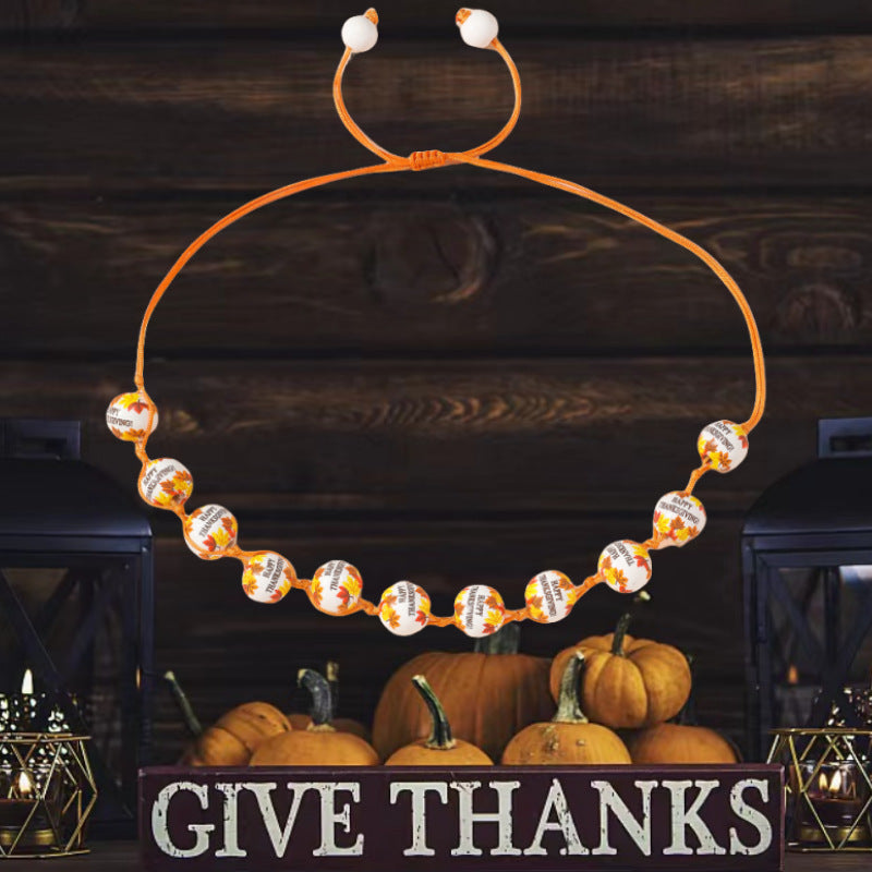 Maple Leaf Printed Wooden Beaded Female Necklaces