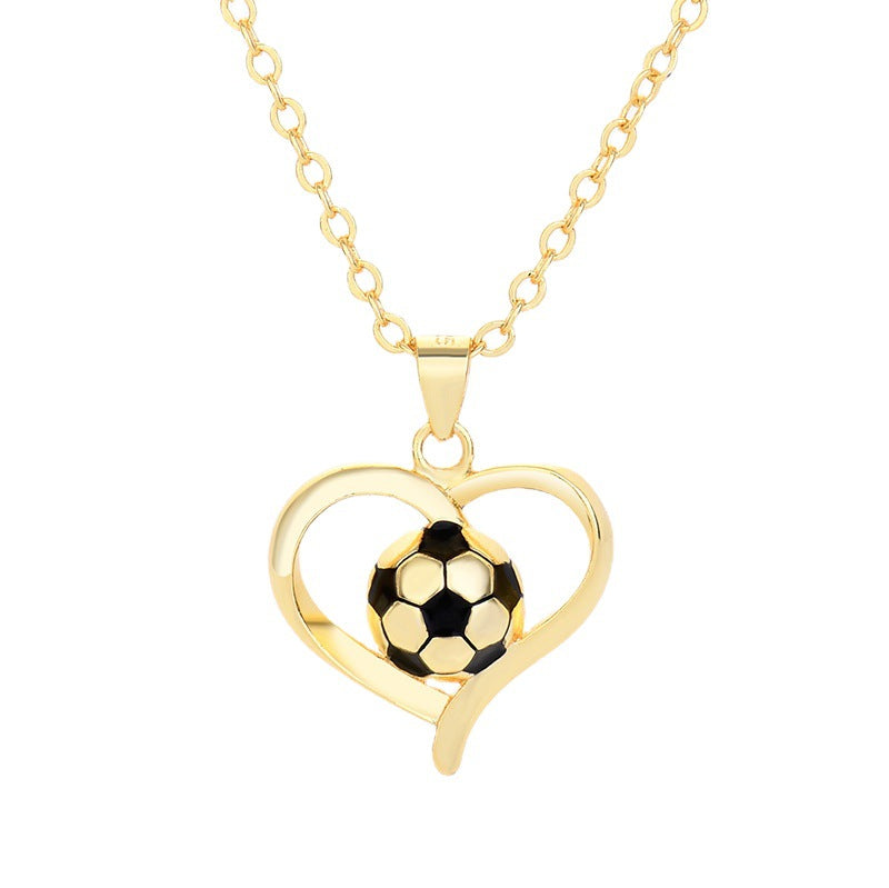 Women's Gold World Cup Football Fashion Heart-shaped Necklaces