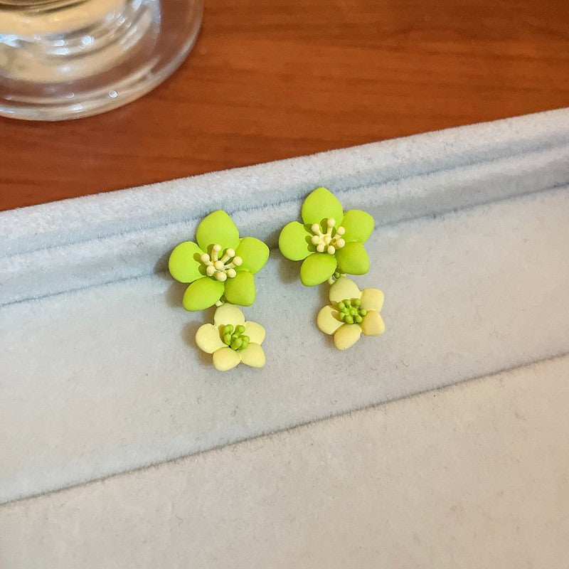 Purple Pearl Diamond Flower Fashion Geometry Pattern Temperament Wild Earrings