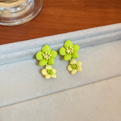 Purple Pearl Diamond Flower Fashion Geometry Pattern Temperament Wild Earrings