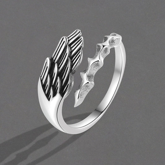 Men's Angels Demons Single Imitation Thai Sier Black Angel Rings