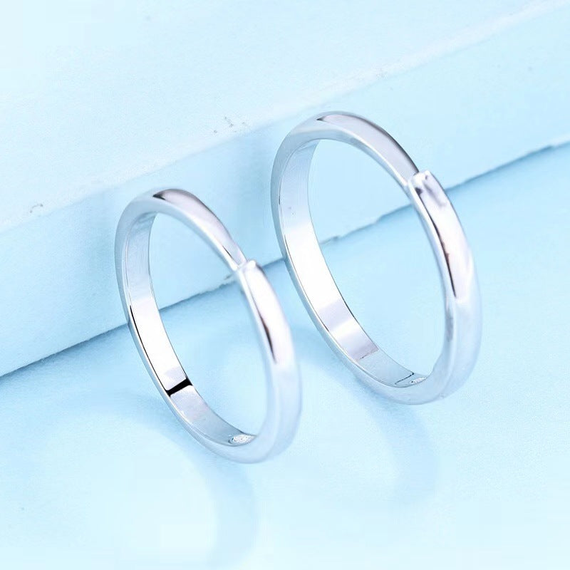 Sier Couple Korean Style Simple Sun Moon Rings
