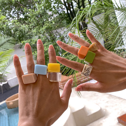 Creative Geometric Color Square Wide Edge Simple Rings