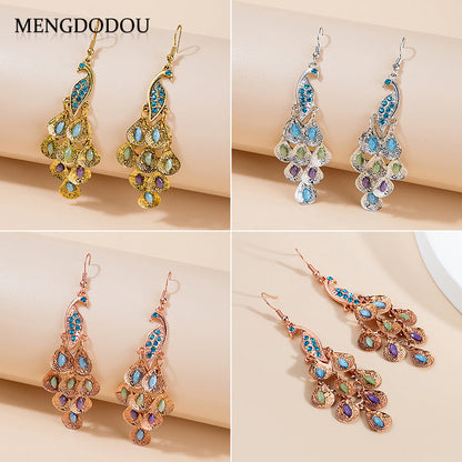 Style Long Fashion Retro Big Peacock Earrings
