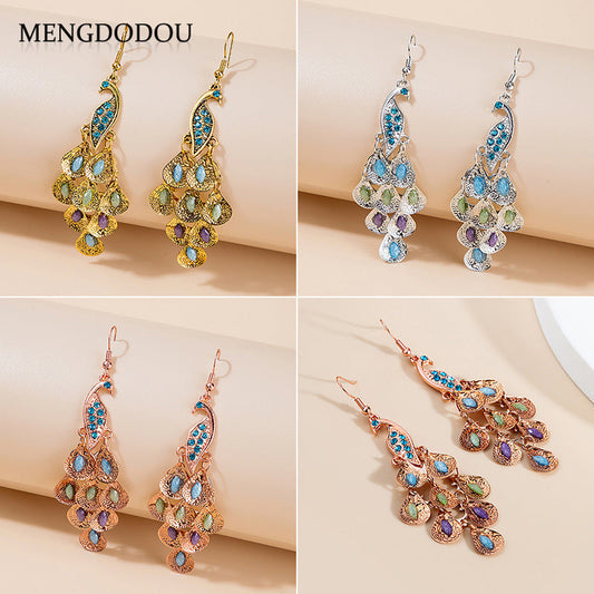 Style Long Fashion Retro Big Peacock Earrings