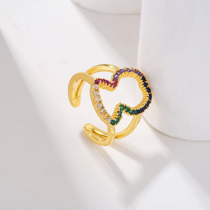 Cute Personality Hollow Bear Female Copper Rings