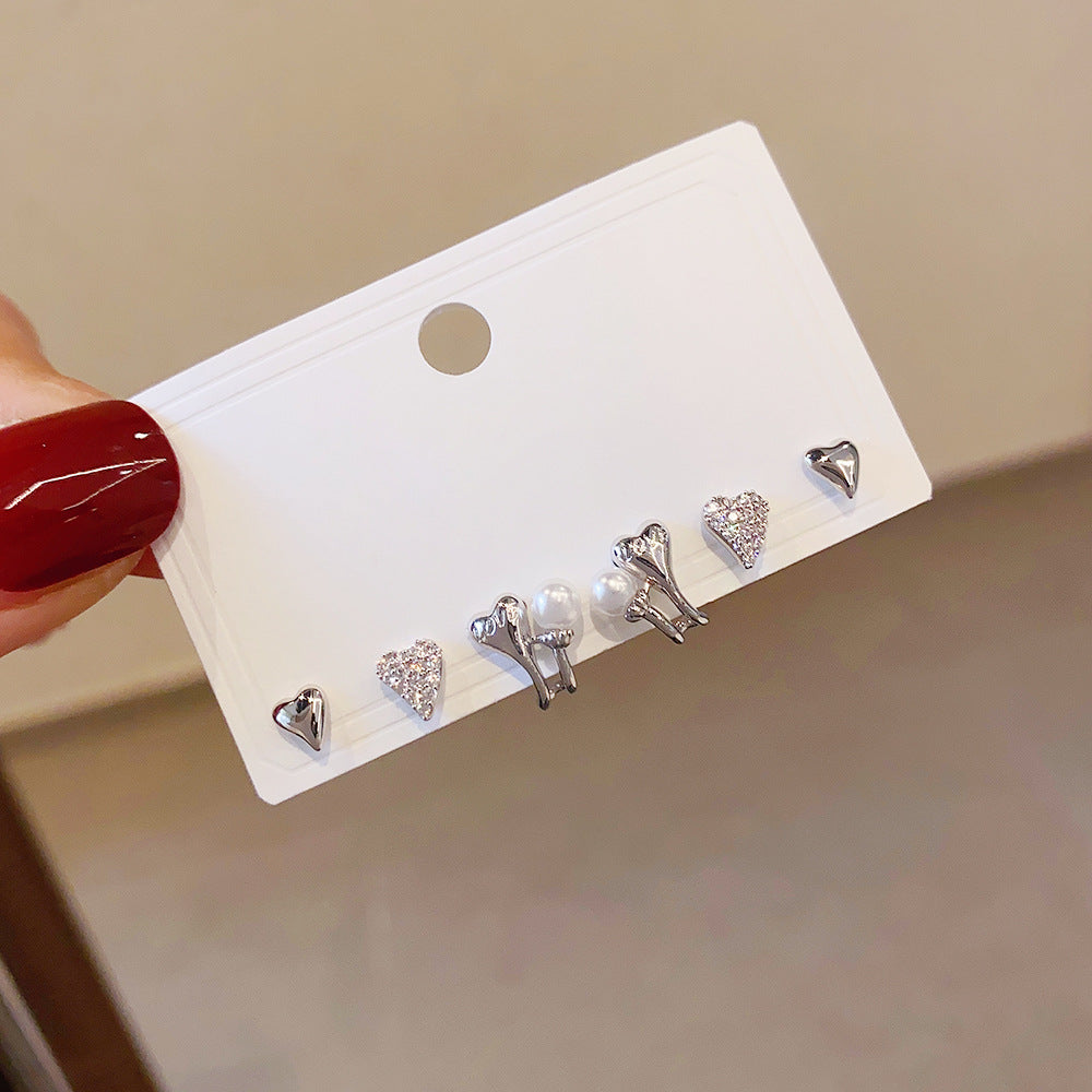 Women's Fashion Sier Set One Card Three Small Ear Needle Earrings