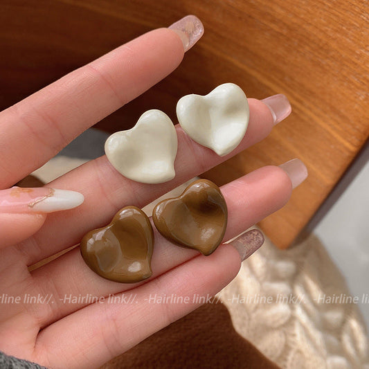 Women's Brown Love Heart Simple Niche Design Trendy And Earrings