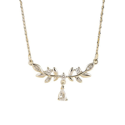 Luxury Minority Senior Cold Wind Leaves Water Drop Clavicle Necklaces