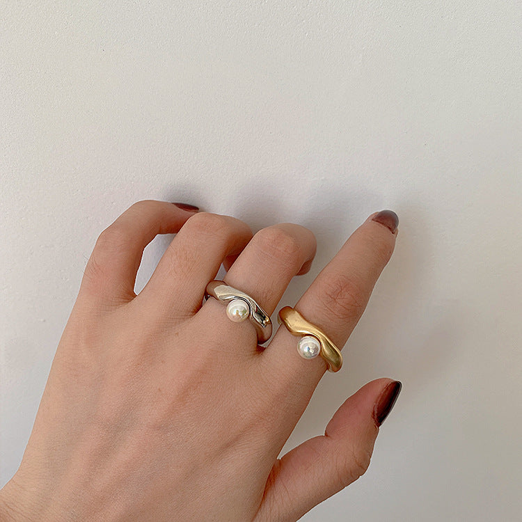 Matte Metal Open-end Pearl Female Simple Rings