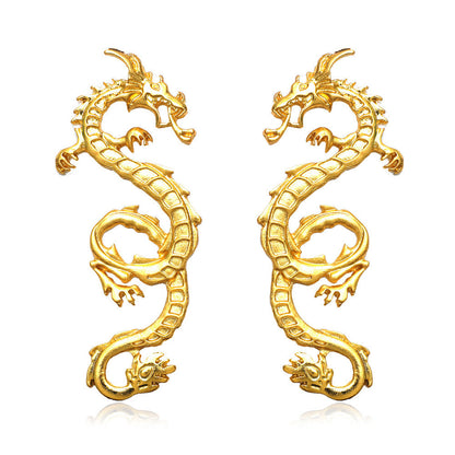 Women's Exaggerated Golden Dragon Retro Elegant Alloy Earrings