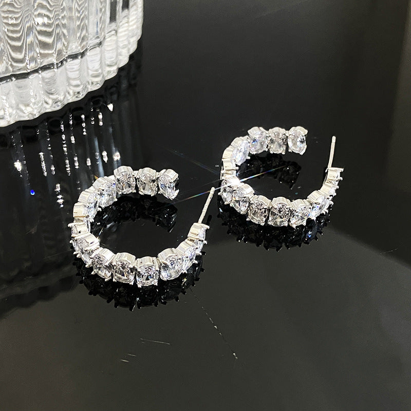 Temperament Entry Lux Zircon Personality Cold Sier Earrings