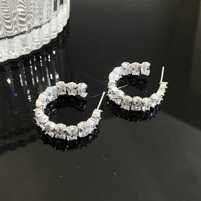 Temperament Entry Lux Zircon Personality Cold Sier Earrings