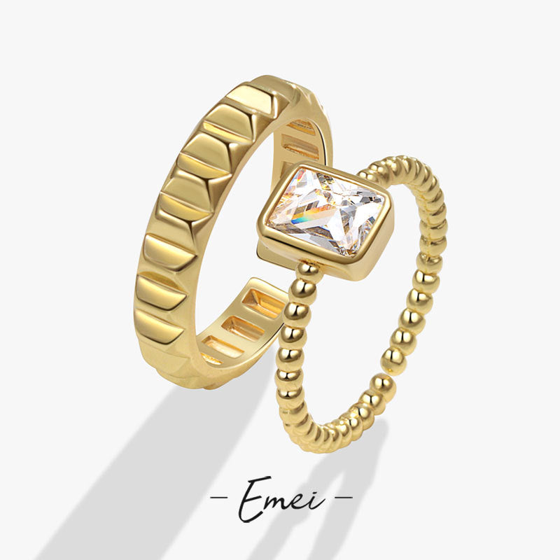 Style Square Zircon Set Female Fashion And Personality Gear Rings