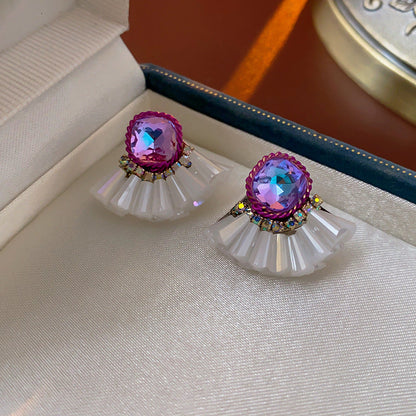 Purple Square Crystal French Elegant Fashion Earrings