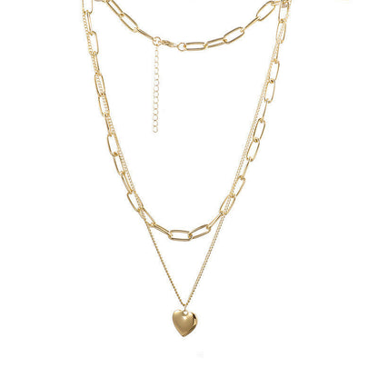 Gold Heart Chain Double Layer Twin Necklaces