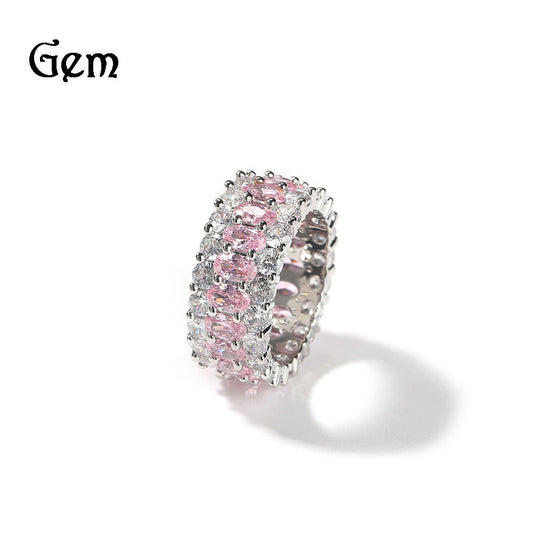 Cute Hip Hop Pink Oval Copper Inlaid Rings