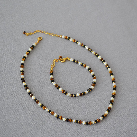 Mother Shell Black Agate Stitching Beaded Necklaces