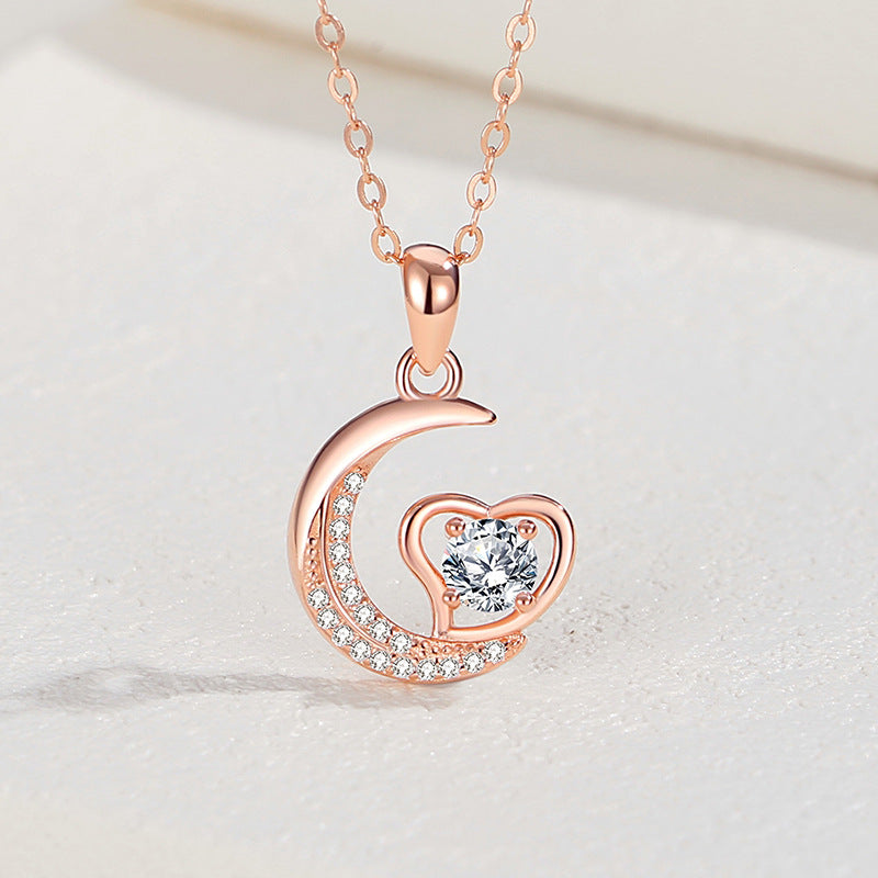 Women's Korean Heart Moon Sterling Sier Niche Necklaces