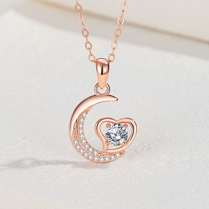 Women's Korean Heart Moon Sterling Sier Niche Necklaces