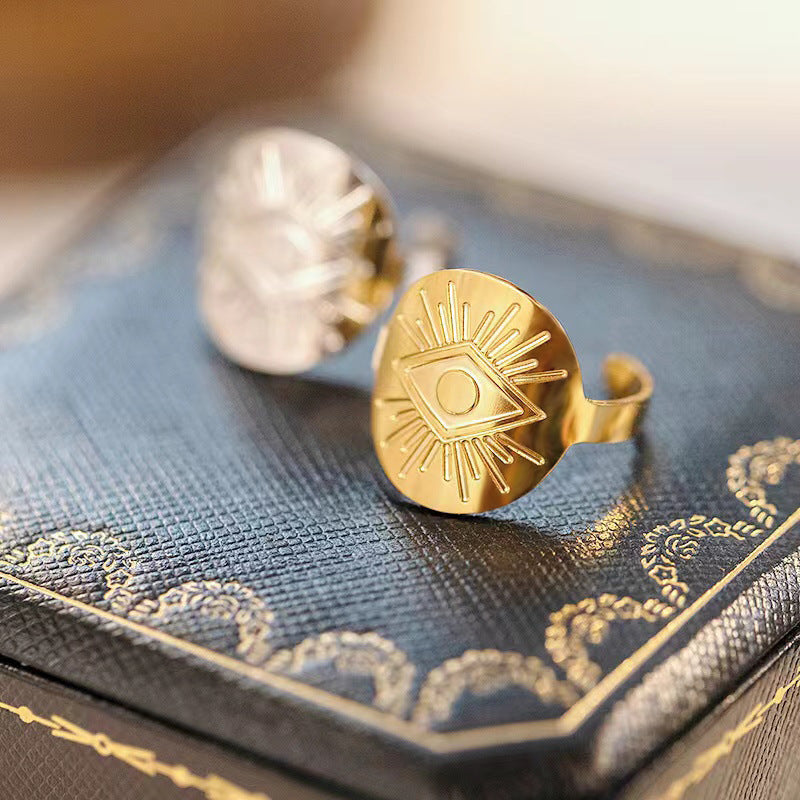 Eye Texture Titanium Steel Real Gold Rings