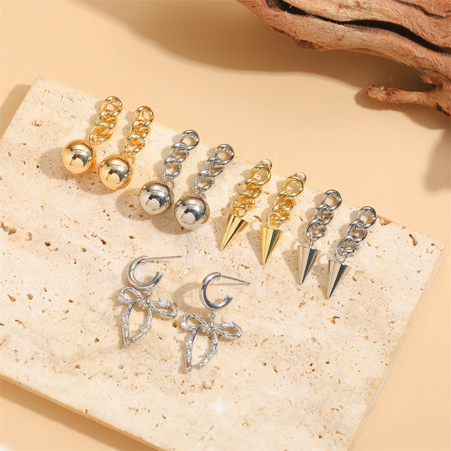 Copper Plated Real Gold Bowknot Ball Earrings