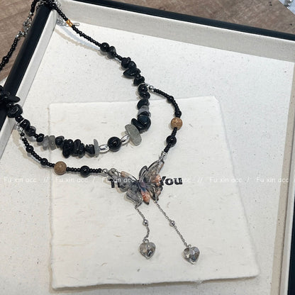 Stone Beaded Light Luxury Minority Butterfly Long Necklaces