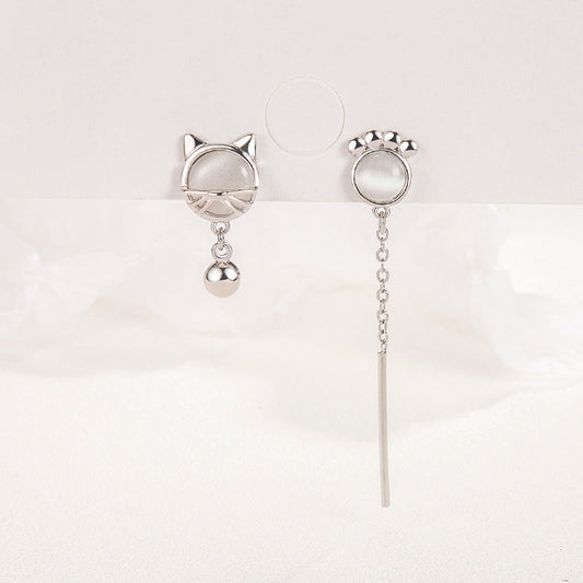 Women's Cat's Paw Simple Cute Design Opal Earrings
