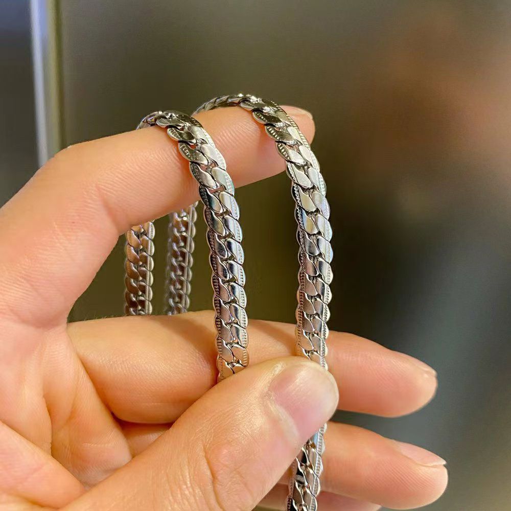 Men's Embossed Cuban Link Chain Fashion Design Clavicle Titanium Necklaces