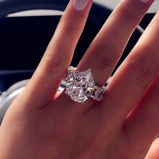 Women's Fashion Zircon Water Drops Shape Luxury Rings