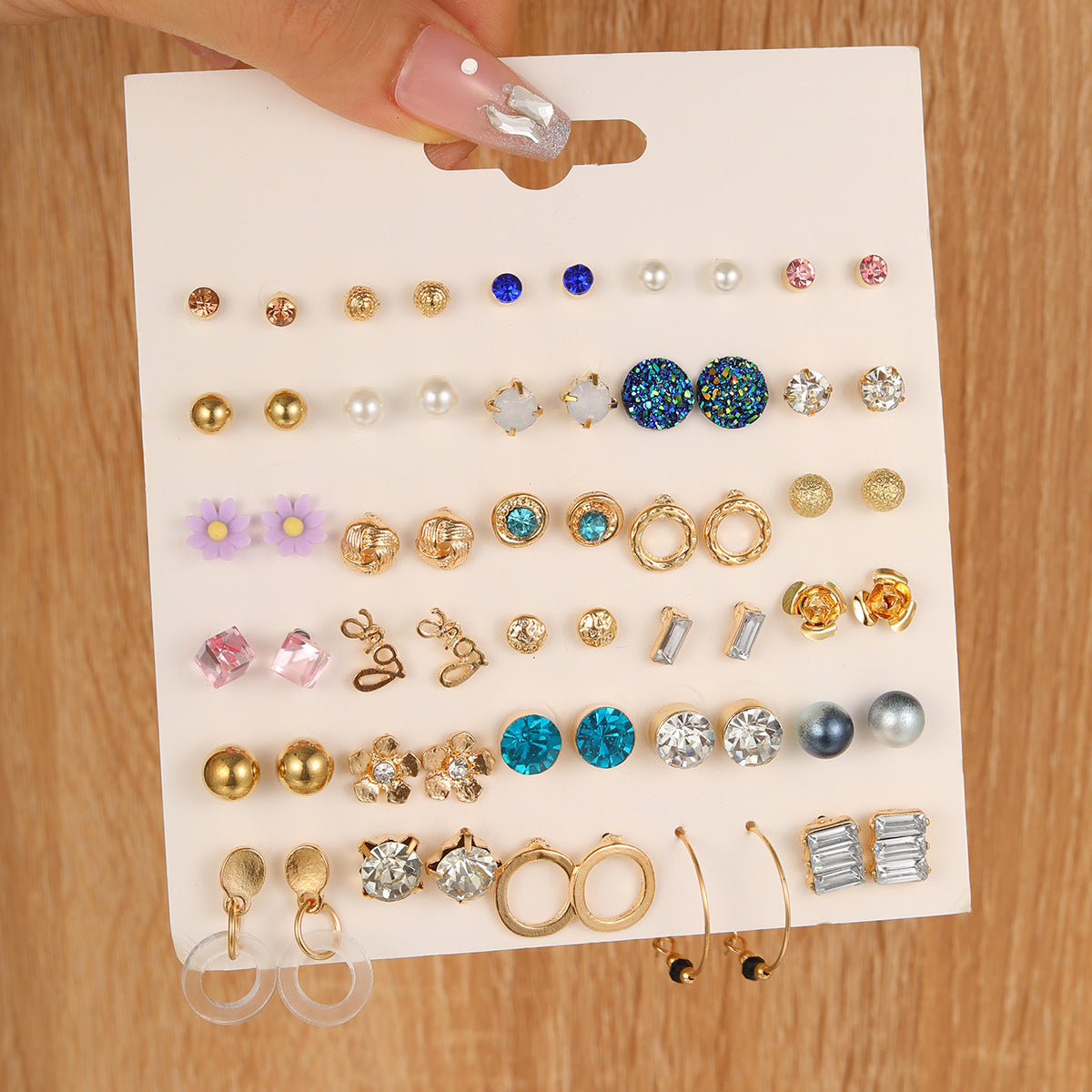 Drop-shaped Flower Inlaid Rhinestone Suit Combination Set Earrings