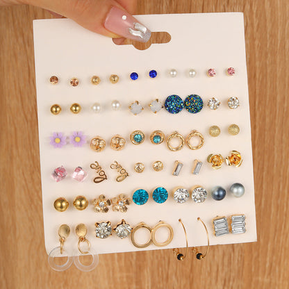 Drop-shaped Flower Inlaid Rhinestone Suit Combination Set Earrings