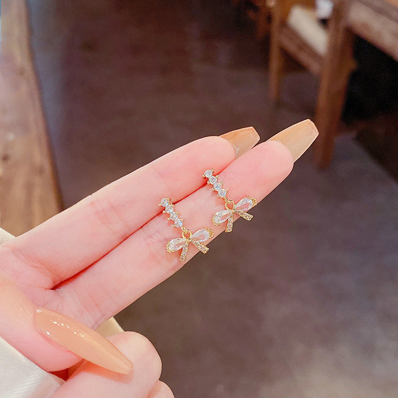 Zircon Bow Style Light Luxury Delicate Earrings