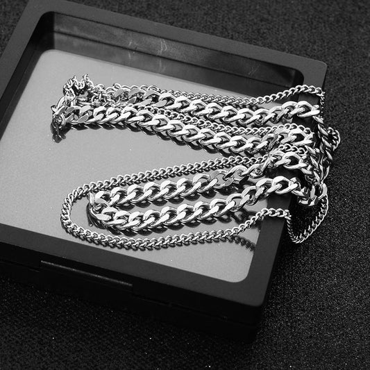 Women's & Men's Stainless Steel Double Layer Twin Hip Hop Punk Necklaces