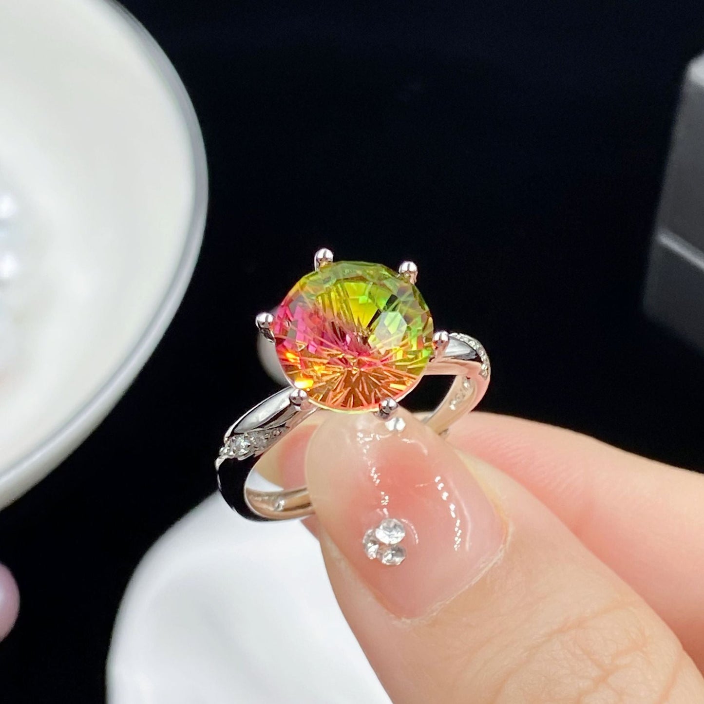 Colorful Tourmaline Open Female Fireworks Cutter Rings
