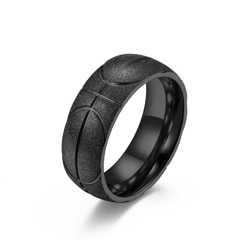 Steel Carved Basketball Frosted Titanium Plated Rings