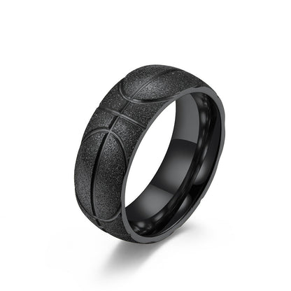 Steel Carved Basketball Frosted Titanium Plated Rings
