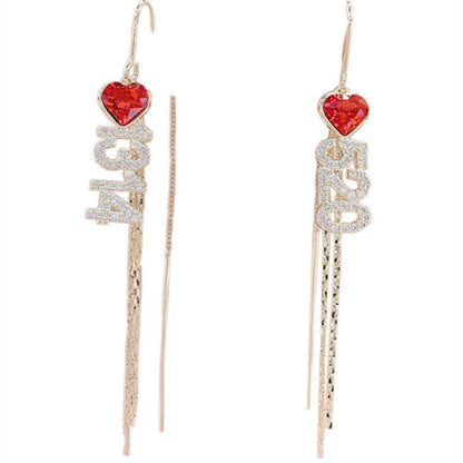 Women's Red Love Heart Trendy Hanging Super Earrings