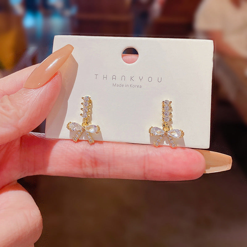 Zircon Bow Style Light Luxury Delicate Earrings