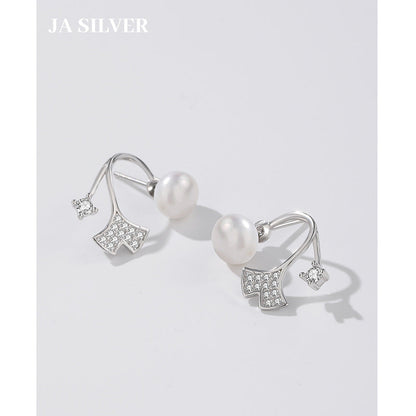 Women's Ginkgo Leaf Freshwater Pearl Ear Korean One Pair Wear Earrings