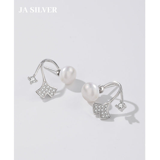 Women's Ginkgo Leaf Freshwater Pearl Ear Korean One Pair Wear Earrings