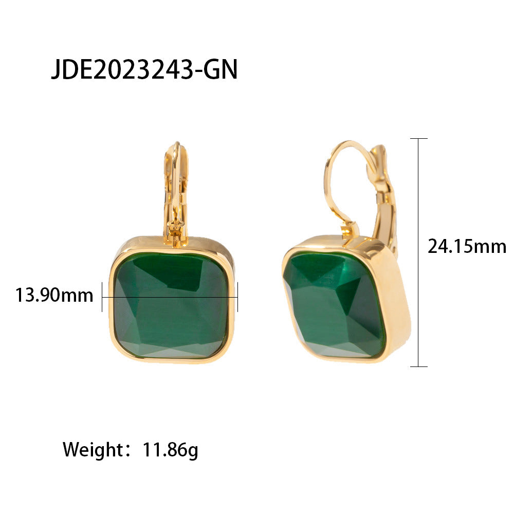 Women's Steel Gold-plated Stainless Square Color Opal Earrings