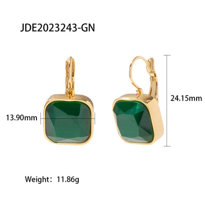 Women's Steel Gold-plated Stainless Square Color Opal Earrings