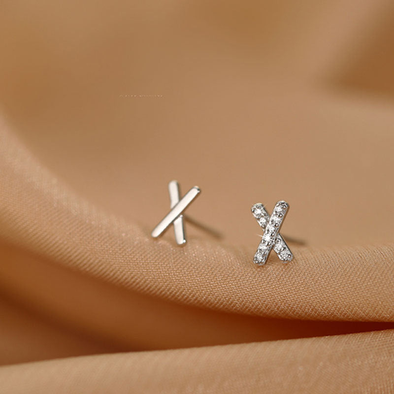 Sier X Diamond Simple Letter Zircon Earrings