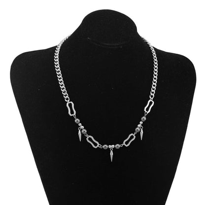 Women's & Men's & Titanium Steel Rivet Stitching Round Beads Hip Necklaces