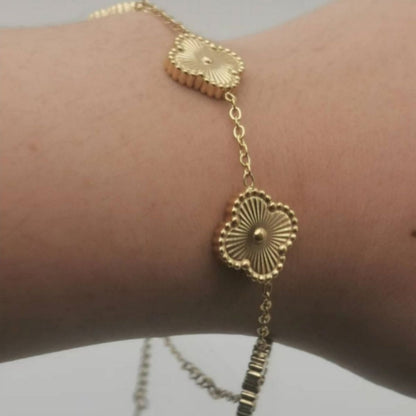 Large Double-sided Pork Belly Four-leaf Clover Titanium Bracelets