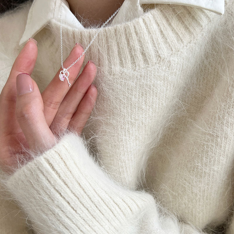 Female With Hearts Key Clavicle Chain Spring Pink Necklaces