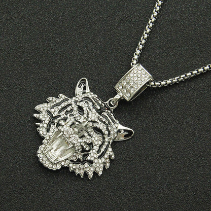 Women's & Men's & Diamond Three-dimensional Tiger Head Pendant Necklaces