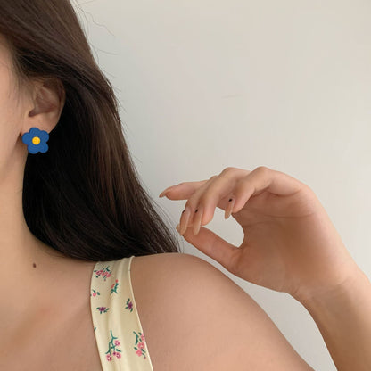 Needle Mori Style Contrast Color Flower Earrings