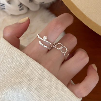 Square Female Simple Cold Style Twin Sier Opening Niche Rings